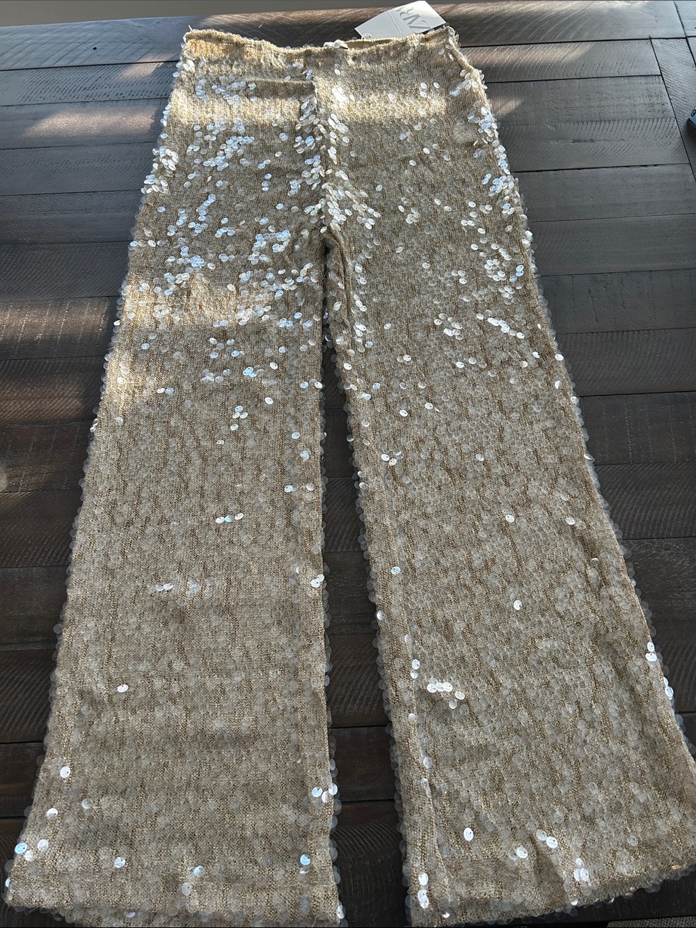 Zara Gold Sequin-Embellished Straight-Leg Pants
